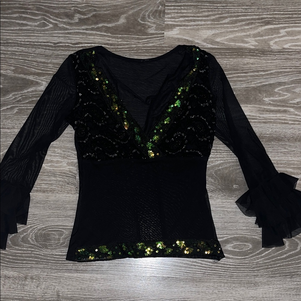 Vintage Black and Green Sequin Blouse